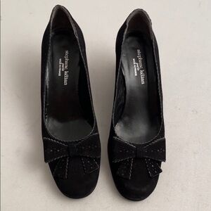 Stephane Kelian black suede wedge heels with bow